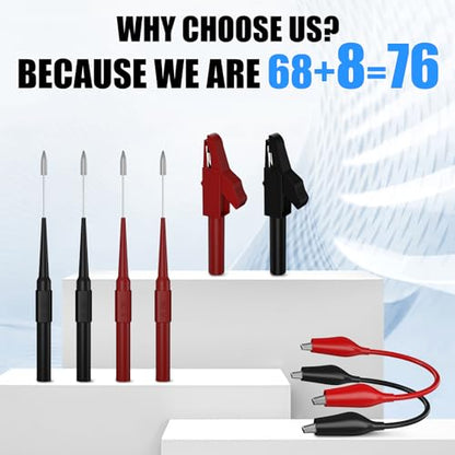 76 PCS Automotive Test Lead Kit, Multimeter Test Leads Set with Back Probes, Alligator Clips, Banana Plug Adapters & Silicone Wires, 1000V/32A Electrical Test Kit for Car Circuit Diagnostics