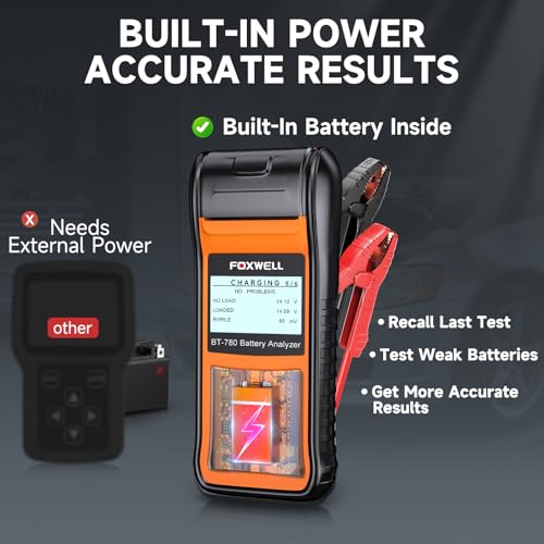 24v/12v/6v Battery Tester with Printer, FOXWELL BT780 Car Battery Load Test | 100-2000CCA Automotive Battery Tester Cranking Charging Alternator Tester for Car Marine Heavy Duty, Built-In Power & Printer