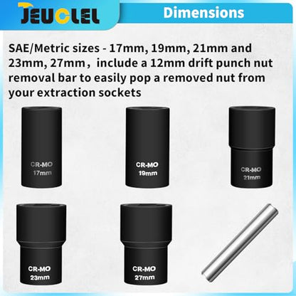 6PCS Twist Lug Nut Socket Set, 1/2" Drive Bolt Nut Extractor Tool | Metric, 17mm, 19mm, 21mm, 23mm, 27mm Socket, Damaged Nut Lock Remover, Rusted, Stripped, Screws, Stuck Locking Nut Removal - color: 6pcs Lug Nut Extractor 1/2 Inch Drive