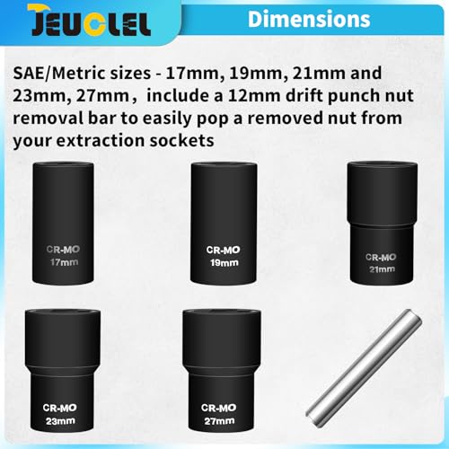 6PCS Twist Lug Nut Socket Set, 1/2" Drive Bolt Nut Extractor Tool | Metric, 17mm, 19mm, 21mm, 23mm, 27mm Socket, Damaged Nut Lock Remover, Rusted, Stripped, Screws, Stuck Locking Nut Removal - color: 6pcs Lug Nut Extractor 1/2 Inch Drive