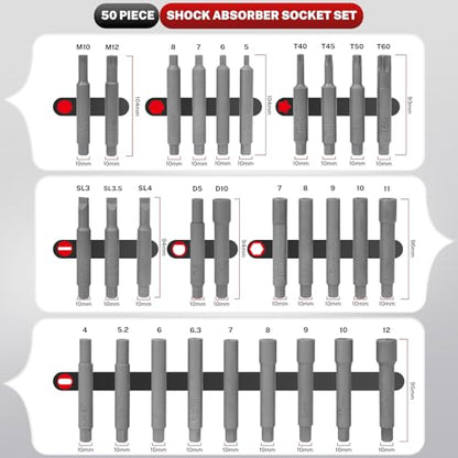 BILITOOLS 50PCS Shock Absorber Strut Nut Socket Set | Master Suspension Tool, Strut Top Mount Nut Removal & Install, Automotive Use, with Ratchet Adaptors - color: Shock Absorber Tool
