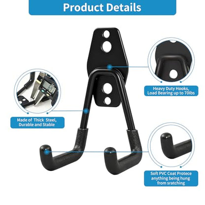 GeeWatom 2 Pack Garage Storage Utility Hooks，Garage Garden Tool Organizer，Steel Wall Mount Hooks, Garden Small U Hooks (Matte Black) - color: Matte Black