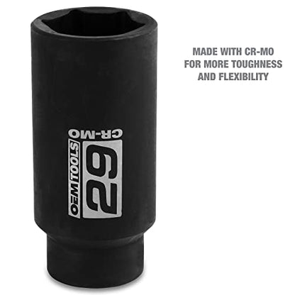 OEMTOOLS 25151 1/2 Inch Drive 29mm Axle Nut Socket | CR-MO 29mm Impact Socket, Black Oxide Finish to Resist Rust, 6 Pt. 29mm Socket, Use for Tune-Ups - size: 29 mm