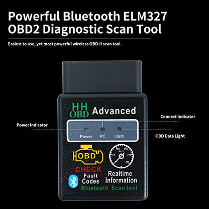 OBD2 Bluetooth Wireless Diagnostic Code Reader OBD II Scan Tool Reset & Clear Check Car Engine Light,Bluetooth Scanner Read, Compatible with iOS& Android & Windows - color: black