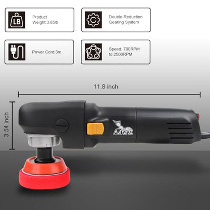 AUTIWOZ Mini Buffer Polisher, Car Polisher Waxer, 600W Rotary Polisher Machine with 33Pcs Polishing Kit, with 1" /2" /3" Base Pads M14 Thread Extension Shaft for Car Boat Sanding Polishing and Waxing