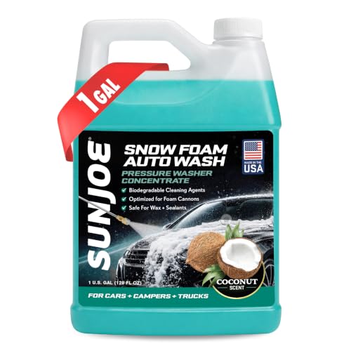 Sun Joe Snow Foam Car Wash Soap & Cleaner Concentrate, Coconut Scent, 1 Gallon - Cleaning Solution for Automotive Vehicles, Vinyl, Aluminum, Wood, & Brick Surfaces, SPX-FCS1G-COC - style: Coconut Car Snow Foam Cleaner