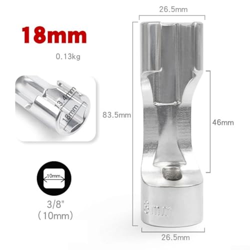 Diesel Injector Line Socket Set, Line Removal Tool 3/8 Drive, Chrome Vanadium Steel Open End Wrench for Auto Oxygen Sensor, 10-19mm(18mm) - color: 18mm