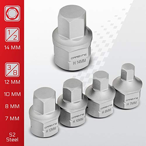 CARBYNE 9-Piece Metric Stubby Low Profile Hex (Allen) Bit Socket Set, 3mm to 14mm, S2 Steel, Super Short Allen Sockets, Dual Drive Internal Square and External Hex for Tight Confined Spaces - size: Metric Hex