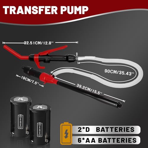 FUELIO Gas Transfer Pump Battery Powered - Fuel Transfer Pump with Nozzle - Battery Operated Gas Pump With 3 FT Long Hose 2.2 GPM Transfer Pump For Water Kerosene Gas Can… - color: Red