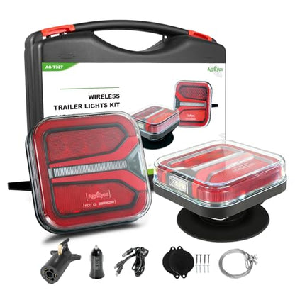 Agrieyes T327 Wireless Trailer Lights Kit, Rechargeable LED Magnetic Tow Light with Flashing Mode, Portable USB-C Tail Light Kit for Truck Camper Boat RV Turn Signal Brake Stop Running IP67 Waterproof - color: red