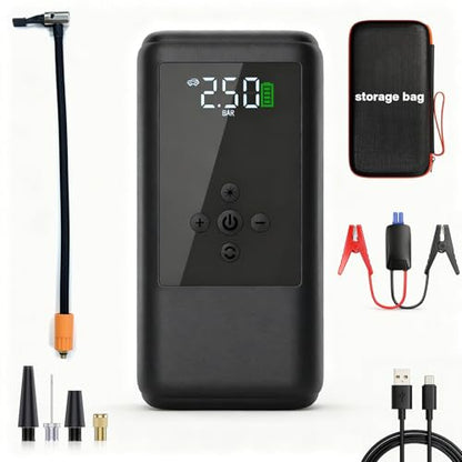 Jump Starters with Air Compressor | 250PSI Tire Inflator Portable Car Battery Booster with, 12V Supersafe Lithium Jump Box Car Battery Jumper Starter (10.0 Gas/6.5L Diesel)