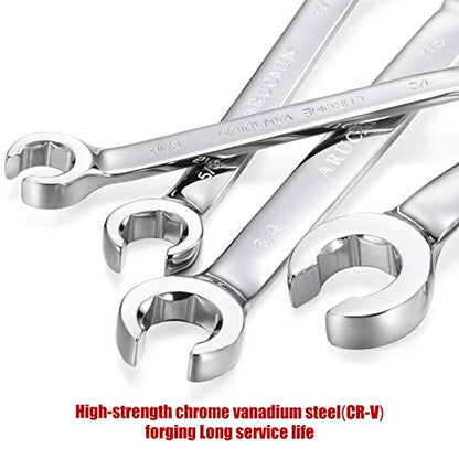 Flare Nut Wrench Set,12-Piece Chrome Vanadium Steel Line Wrench Set SAE & Metric 1/4"-7/8" and 6-21mm with Organizer Box
