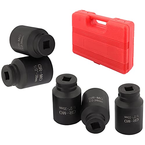 OCPTY 5 Piece 1/2 Inch Drive Deep Impact Axle Hub Socket Set | Fit For Most Cars, 6 Point, 33mm 34mm 35mm 36mm 38mm