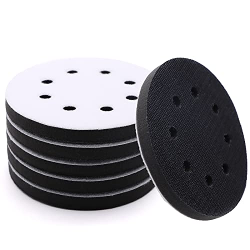 6 Pack Interface Pads, 5 Inch 8 Holes Hook and Loop Soft Foam Sanding Interface Pads, Sponge Cushion Backing Pad for Orbital Sander Automotive Woodworking Polishing - size: 5 inch 8 Hole - 6 Pack