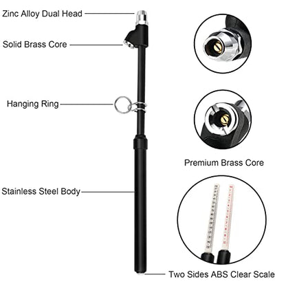 GODESON 88702 Smart Color Coded Tire Tread Depth Gauge Pack of 2 with GODESON Heavy Duty Tire Pressure Gauge, Straight-On Dual Head Tire Air Gauge Range 10-150PSI, Extended Tube Tire Gauge Suitable fo
