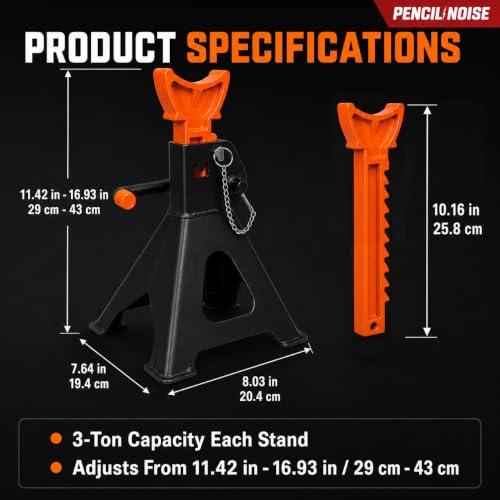3 Ton Jack Stands with Double Locking and Large Foot Base,Heavy Duty Car Jack Stand for SUV, Car, UTV/ATV Garage Lifting Tool Emergency, 1 Pair (Black Orange) - color: Black Orange