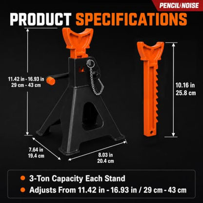 3 Ton Jack Stands with Double Locking and Large Foot Base,Heavy Duty Car Jack Stand for SUV, Car, UTV/ATV Garage Lifting Tool Emergency, 1 Pair (Black Orange) - color: Black Orange
