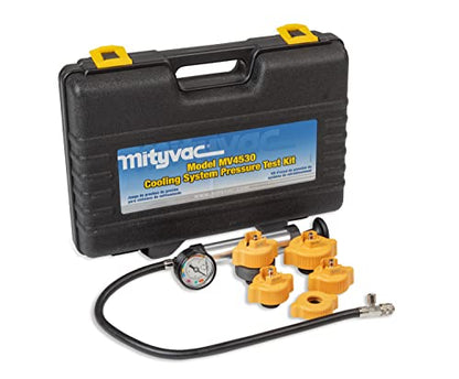 Mityvac MV4530 Automotive Cooling System Pressure Test Kit, Hand-Operated, Push-Button Valve, Self-Locking Quick-disconnects, Includes 4 Radiator/Coolant Bottle-Neck Adapters, Custom Molded Case