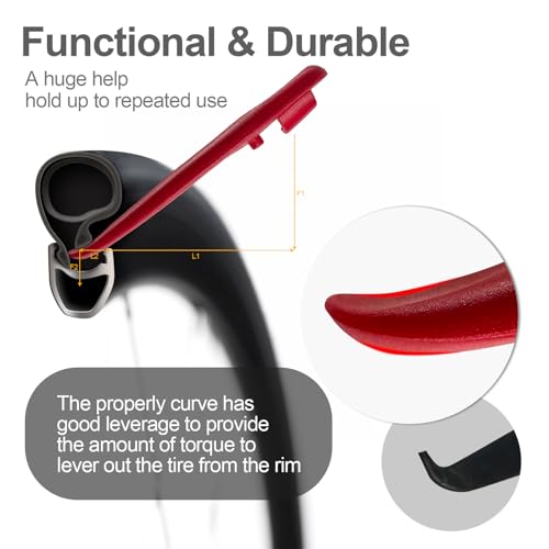 Prutomr Ultra Strong Bicycle Tyre Levers, 2 Sets Compact Bike Tire Repair Kit, Sturdy Plastic Bike Tire Spoons Set, Reliable Cycling Changing Tools, Quick Repair Pry Bar Lever Kits, Red, Black