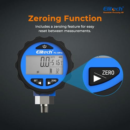 Elitech PG-30Pro Blue Refrigeration HVAC Digital Pressure Gauge -14.5-500 PSI 1/8'' NPT - size: -14.5-500 PSI, style: 1/8'' NPT