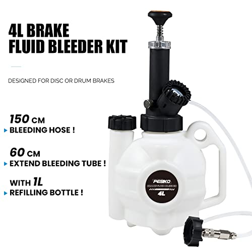 4L Brake Bleeder Kit One Person, Manual Brake Pressure Bleeder | Hand Pump, 0-50Psi Pressure Guage, 1L Brake Bleeder Bottle, For Most European Automotive - size: 4 L Manual Brake Bleeder Kit