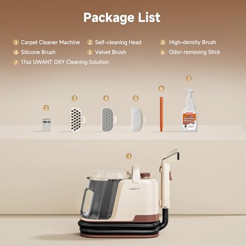 Uwant Carpet Cleaner Machine 22Kpa Portable Carpet Cleaner for Pet, Upholstery Cleaner Machine with Oxy Solution Set of 1 for Spot, Cars,Rug,Furniture