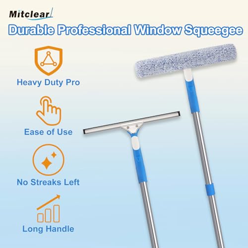 77'' Long Squeegee Window Cleaner Tool for Indoor Outdoor Windows | Professional Window Cleaning Kit with Extension Poles for High Windows Car Windshield Shower Glass Door Solar Panel - size: 6.5 Feet