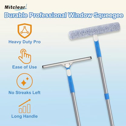 77'' Long Squeegee Window Cleaner Tool for Indoor Outdoor Windows | Professional Window Cleaning Kit with Extension Poles for High Windows Car Windshield Shower Glass Door Solar Panel - size: 6.5 Feet