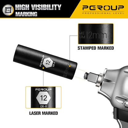 3/8” Drive Deep Impact Socket, Metric(12mm socket), 6-Point, Cr-V Steel With Black Manganese Phosphate Coating - size: 12 mm