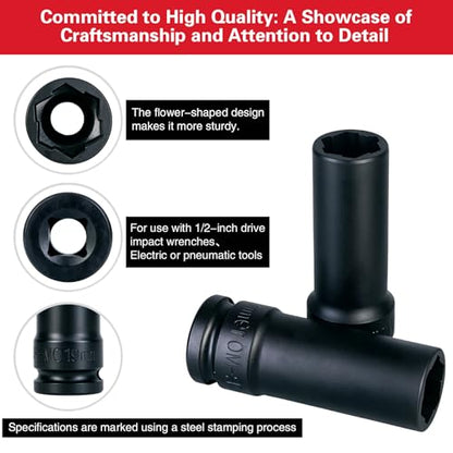 Impact Socket Set 1/2 Drive,Metric 17-19-21mm Hexagon Deep Socket Set. | CR-MO Steel Material,High Torque,Drive Impact Socket Set for Repair Mechanic Garage，The storage box contains 3 -Piece