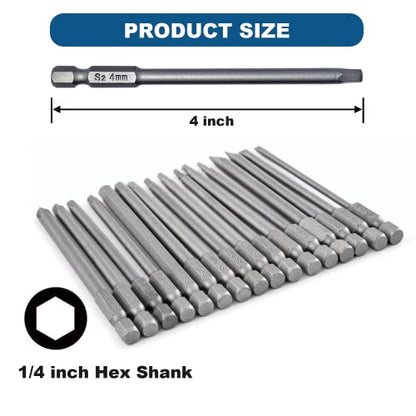 VESTTIO 4-in-1 Hex Phillips Slotted Security Torx Long Screwdriver Bits Set with Magnetic 16PCS 1/4 Inch Hex Shank 4 Inch/100 mm Length S2 Steel for Power Screwdriver Drill Impact Driver | Assorted screwdriver bits, S2 alloy steel, 1/4 inch hex shank, mag