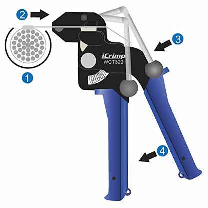 IWISS WCT322 Stainless Steel Cable Tie Gun Kit for Fastening and Cutting up to 12mm Width Metal Zip Ties, c/w 100 Pieces Stainless Steel Cable Zip Ties, Zip Tie Gun
