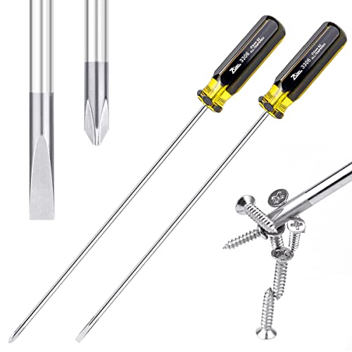 FERCAISH 2PCS 15" Long Screwdriver Set - Cross-head & Flat Blade Screwdriver, High Strength Magnetic Tips - color: 2pcs