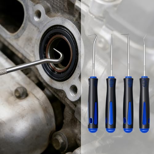 4-Piece Precision Hook and Pick Set - Automotive O-Ring Remover & Oil Seal Puller Tool Kit, Mechanic Hand Tools for Gaskets, Springs & Wires, 6.5 Inch Heat-Treated Shafts with Ergonomic Grip(Blue) - color: Blue