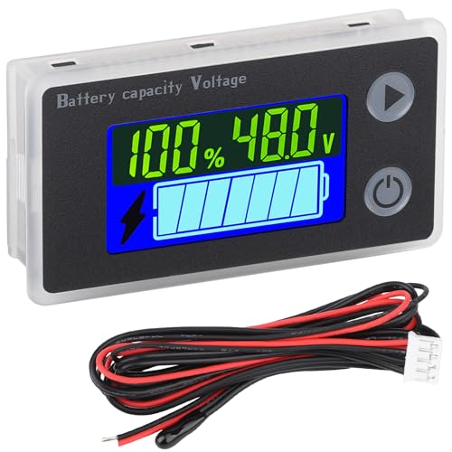 DROK 48v Golf Cart Battery Meter, 10-100v Digital Volt Meter Battery Capacity Tester Temperature Gauge, Black, 60cm Cable - color: Black, size: 48V/60cm Wire