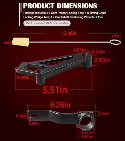 Camshaft Tool Complete Combo Set Fits for Ford 4.6L, 5.4L & 6.8L 3V Engines, Including Cam Phaser Holder Locking Tool, Timing Chain Locking Wedge Tool and Crankshaft Positioning Wrench Holder