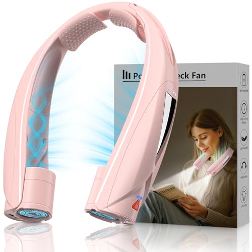 Laimiod Hand Free Portable Neck Fan with LED Book Light for Men & Women | Comfortable Silicone Made, 6-20 Hours Long Lasting, 6 Adjustable Speeds, Ultra Quiet Personal Neck Cooler for Indoor Outdoor - color: Pink