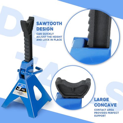 3 Ton (6,000 LBs) Automotive Jack Stands,Heavy Duty Steel Car Lifting Stand for Garages,Repair Shops,Adjustable Height 11.4"-16.8",1 Pair | for Garages,Repair Shops,Adjustable Height 11.4"-16.8" - size: 3 Ton