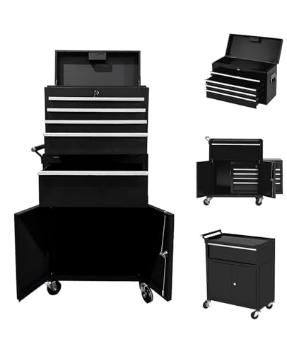 5-Drawer Rolling Tool Chest with Wheels and Locking System, Portable Tool Cabinet for Garage, Workshop, Mechanic, Heavy Duty Tool Box with Drawers, Detachable Storage for Home and Shop, Black - style: 5-Drawer Tool Box