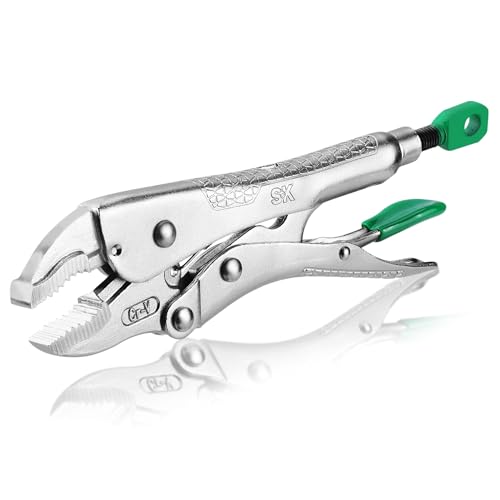 SK 7" Curved Jaw Locking Pliers, Vice Grips, Premium CR-V Steel | Vise Grip Pliers, Nickel-Plated Finish, Ergonomic Anti-slip Handle, Ideal for Welding or Assembly - size: 7"
