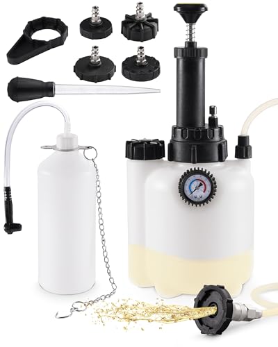 3L Brake Fluid Bleeder Kit w/ 1L Catch Bottle, Pressure Brake Bleeding Tool, Manual Power Bleeder Pump for Flush Brakes and Clutch Systems, Includes 43.5/45/49.5/50.7mm Master Cylinders Caps - color: White, Bleeder Kit