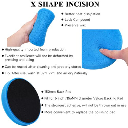 10pcs Polishing Buffing Pads for Drill,6 Inches Car Polishing kit | Car Foam Buffing Sponge Pads Kit with M14 Drill Adapter,Polishing Pad Kit for Car Buffer Polisher, Polishing and Waxing
