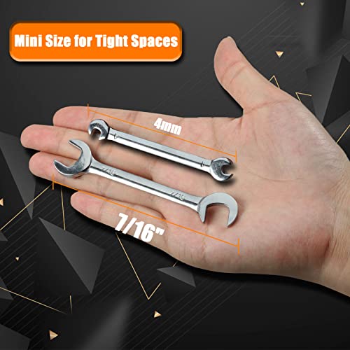 SPEEDWOX Mini Double Open End Wrench Set, 10-Piece Metric & SAE, Super-Thin Angled Heads, Made of Premium Carbon Steel, Includes Storage Pouch | Metric SAE, Super-Thin Angle Head, Open End Spanner Wrench, Storage Pouch Ignition Wrench Set Angle Wrench Car