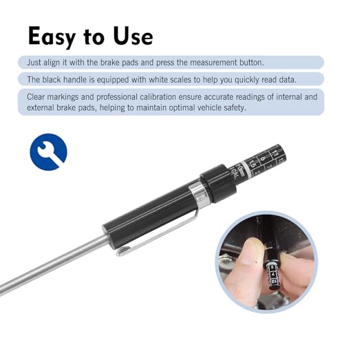 Brake Pad Thickness Gauge Measure Tool, Tire Tread Depth Gauge with Scale, Car Brake Pad Measuring Tool, Universal Brake Pads Detection Pen (Black)