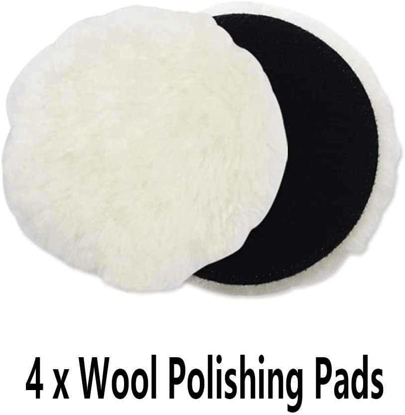 IPELY 6 Pcs 5 Inch Wool Polishing Buffing Pad Polishing Buffing Wheel for Drill Buffer Attachment with M14 Drill Adapter - size: 6 Pcs 5 Inch