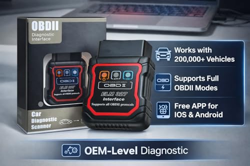Bluetooth OBDII Scan Tool for iPhone & Android - No Subscription Fee - OBD2 Car Scanner and Code Reader - Diagnose Check Engine Fault, Supports 10 Languages and Most Cars After 1996
