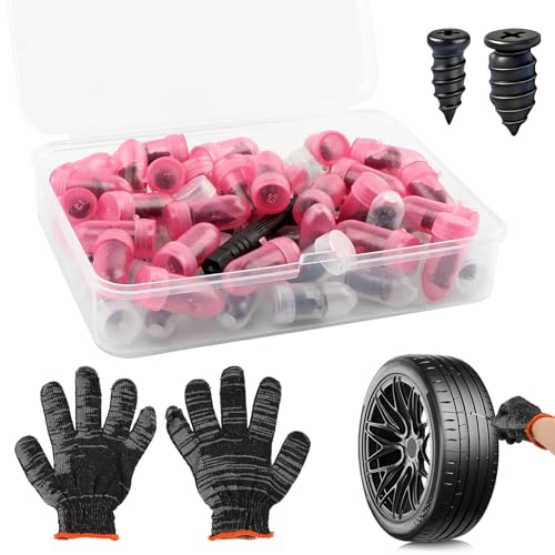 Tire Repair Plugs Kit, Screw In Type, Tubeless Only, Not for Sidewall | Small 0.21 x 0.46 in x30, Large 0.27 x 0.5 in x30, Includes 3.15 in screwdriver gloves case