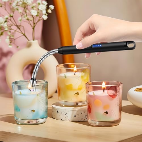 LcFun Candle Lighter with 360° Flexible Neck & Safety Lock, Windproof USB Rechargeable Electric Lighter Gift Sets, Flameless Arc Long Lighters Matches for Grill, BBQ, Camping, Fireplace, Stove - color: Black