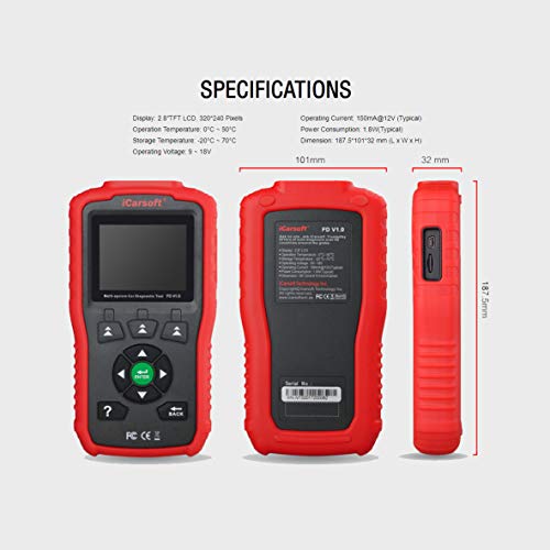 Auto Diagnostic Scanner iCarsoft FD V1.0 for Ford/Holden, ABS, SRS, Oil Service Reset ect (Red) - style: for Ford/Holden
