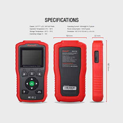 Auto Diagnostic Scanner iCarsoft FD V1.0 for Ford/Holden, ABS, SRS, Oil Service Reset ect (Red) - style: for Ford/Holden